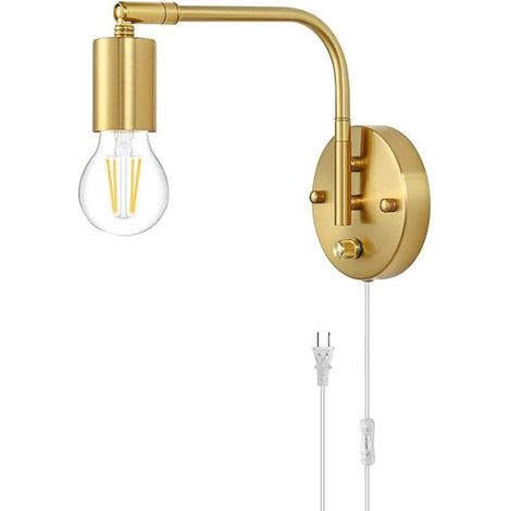 E27-wandleuchte Mit Schalter Und Fassung, Verstellbare Gold- Und Metall-wandlampe, Nachttisch-/leselampe Mit Kabel, Retro-industrie-innenlampe Für Wohnzimmer, Schlafzimmer, Büro, 1 Packung
