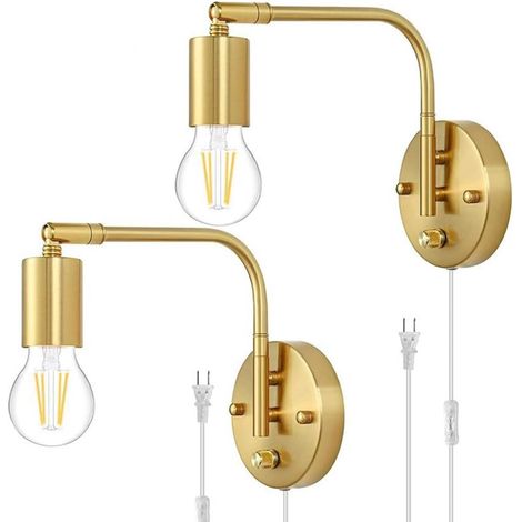 E27 Wandleuchte Mit Schalter Und Fassung, Verstellbare Gold- Und Metall-wandlampe, Nachttischlampe, Leselampe Mit Kabel, Retro-industrie-innenlampe Für Wohnzimmer, Schlafzimmer, Büro,