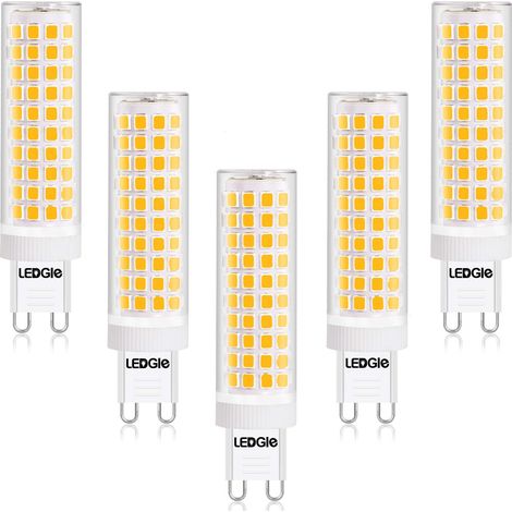 Lot Von 5 Led-ampullen G9 12 W (entspricht 100 W) – Weiß 3000 K, 1100 Lm, Streuwinkel 360°, Ac 100–240 V, Halogenersatz, Nicht Dimmbar [energieklasse D]