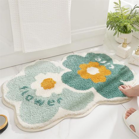 Tapis De Bain Antidérapant, Tapis De Bain Doux En Microfibre, Sehr Saugfähig, Waschbar In Der Maschine (doppeltes Blumenmotiv, 50x80 Cm)