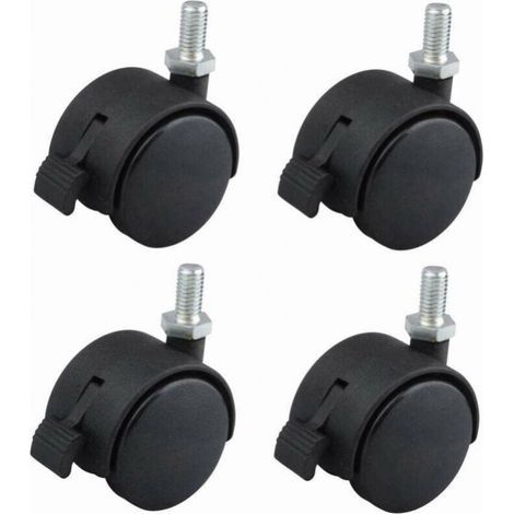 4 Stück Möbelrollen, 40 Mm, Drehbar, Mit Bremse, Befestigung Aus Schwarzem Nylon Mit Schraube M8x15, Tragfähigkeit 40 Kg Pro Rad
