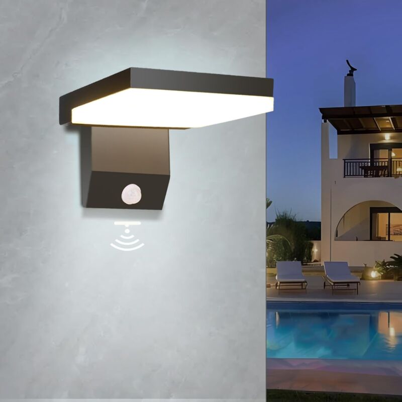 18 W Außenwandleuchte Mit Bewegungsmelder, 6000 K Außenwandbeleuchtung, Ip66 Wasserdicht, Moderne Wandbeleuchtung Für Zuhause, Veranda, Garage, 1er-set, Schwarz [energieklasse E]