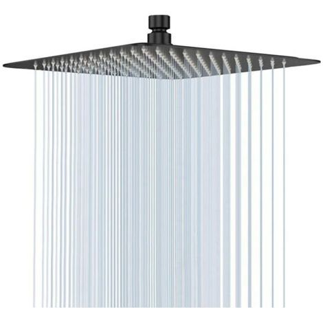 Pommeau De Douche Noir, Tête De Douche Pluie 20 Cm Pomme De Douche Carré En Acier Inoxydable Pomme De Douche Anti Calcaire
