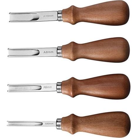 4-teiliges Lederschälmesser, Lederhandwerkswerkzeug Mit Holzgriff, 4 Mm, 6 Mm, 8 Mm, 10 Mm, Lederkantenschneidewerkzeuge Für Die Lederverarbeitung Zum Abschrägen, Schneiden Und Markieren