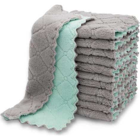 Lot Von 12 Küchenfackeln. Küchenfackeln In Weicher Koralle, Ultra-absorbierende Mittel, Antihaftmittel, Waschbeständig Und Schnell Abwaschbar.