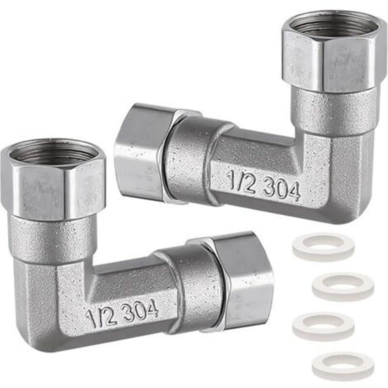 Satz Mit 2 Beweglichen 1/2-zoll-armaturen Aus Edelstahl 304, 90°-winkel 1/2" Ig X 1/2" Ig-winkel Dn15 90° Für Wasserinstallationen Und Zentralheizungssysteme