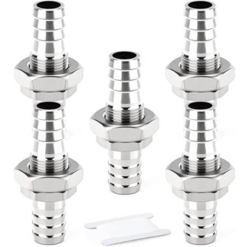 5-teiliges Verbindungsstück Aus Edelstahl 304, 12 Mm Langes Verbindungsstück, An Der Verkleidung Montierter Anschluss Für Luft, Wasser Und Kraftstoff