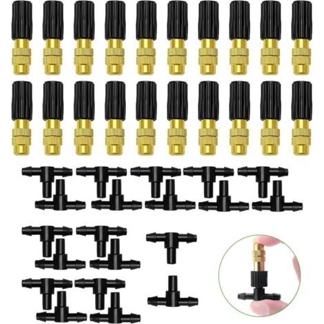 20 Stück Kupfer-zerstäubungsdüse, Verstellbare Zerstäubungsdüse, Messing-sprühdüse, Zerstäubungssprinkler, Mit T-anschluss, Für Gartenbewässerung, Bewässerung
