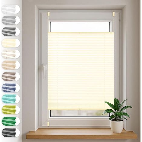 Plissee Ohne Bohren 40cm X 100cm, Creme, Rollos Für Türen Und Fenster, Blickdicht, Sichtschutz, Sonnenschutz, Fertigplissee, Rollo