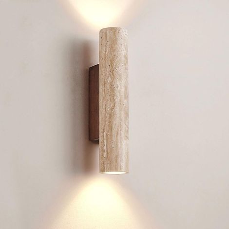Moderne Und Raffinierte Wandleuchte Aus Höhlenartigem Gelbem Naturstein, Japanische Wandleuchte Mit Lichtpunkten – Nachttisch-wandleuchte (oben Und Unten) – H: 32 Cm