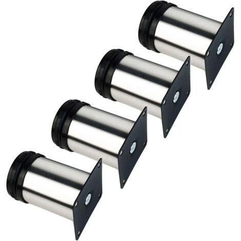 4x Möbelbeine, Verstellbare Möbelbeine – Verchromtes Metall – Höhenverstellbar (insgesamt: 80–95 Mm)