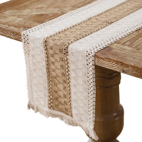 Chemin De Table À Pompons En Cotton Et Lin, Chemin De Table En Lin Épais, Maße: 30 X 180 Cm