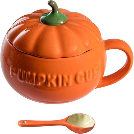 Becher Aus Keramik In Form Von Citrouille Mit Deckel Und Deckel, Parfait Für Das Café/den Herbst.