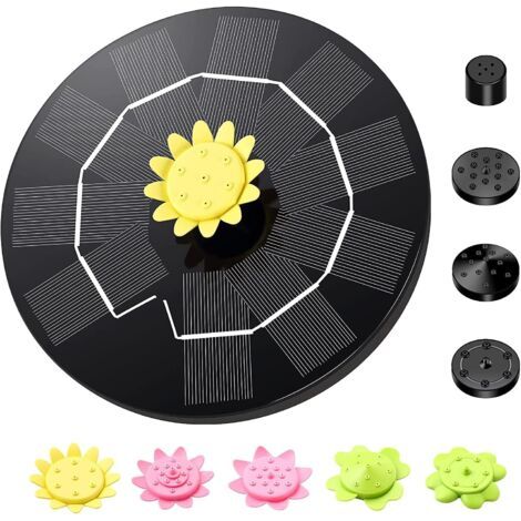 Fontaine Solaire Flottante, Pompe Bassin Solaire Mit 9 Bussen Fontaine Mini 1.4w Pompe Décoration De Jardin Fontaine Ronde Pour Oiseaux, Poissons, Piscine, Étang(noir)