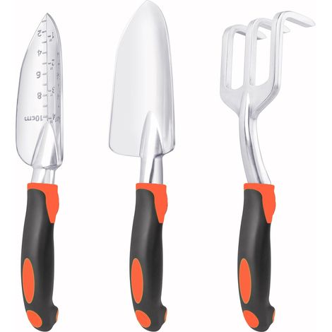 Ensemble Aus Gartengeräten, Ensemble Aus 3 Robusten Gartengeräten, Bestehend Aus Einem Orangefarbenen Gartengerät