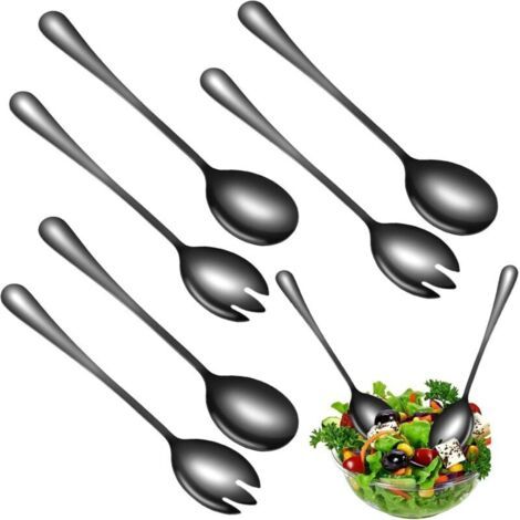 6 Stück Couverts À Salade En Acier Inoxydable, Poli Miroir Couvert Noir, 20 Cm Couvert Salade, Couverts De Table Noir Für La Famille, Les Hôtels, Les Restaurants