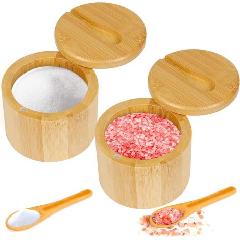 2-teiliges Set Aus Bambus Mit Rotierender Magnetischer Abdeckung Und Besteck, Aufbewahrungsbox Aus Bambus, 6 Oz.