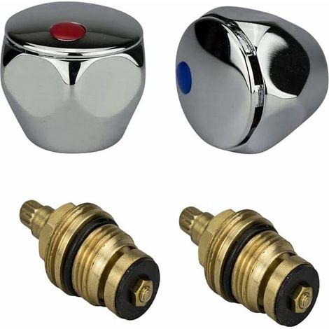Renovierungsset Für Heiß- Und Kaltwasserhähne Aus Rotem Und Blauem Chrom-metall – 2er-set, 1/2 Zoll –