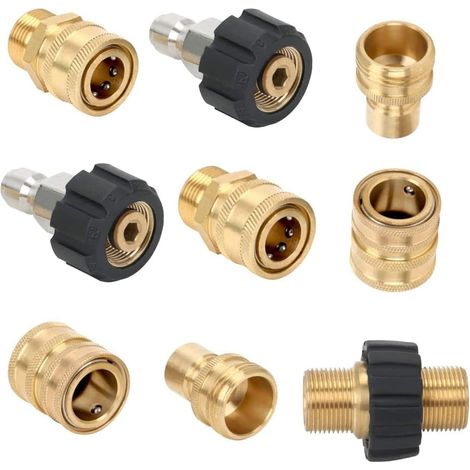 Hochdruckreiniger-schnellkupplungsset, M22-14-mm-gewinde Auf 3/8-zoll-schnellkupplung, 3/4-zoll-schlauch-schnellkupplungsanschlüsse – 9 Stück