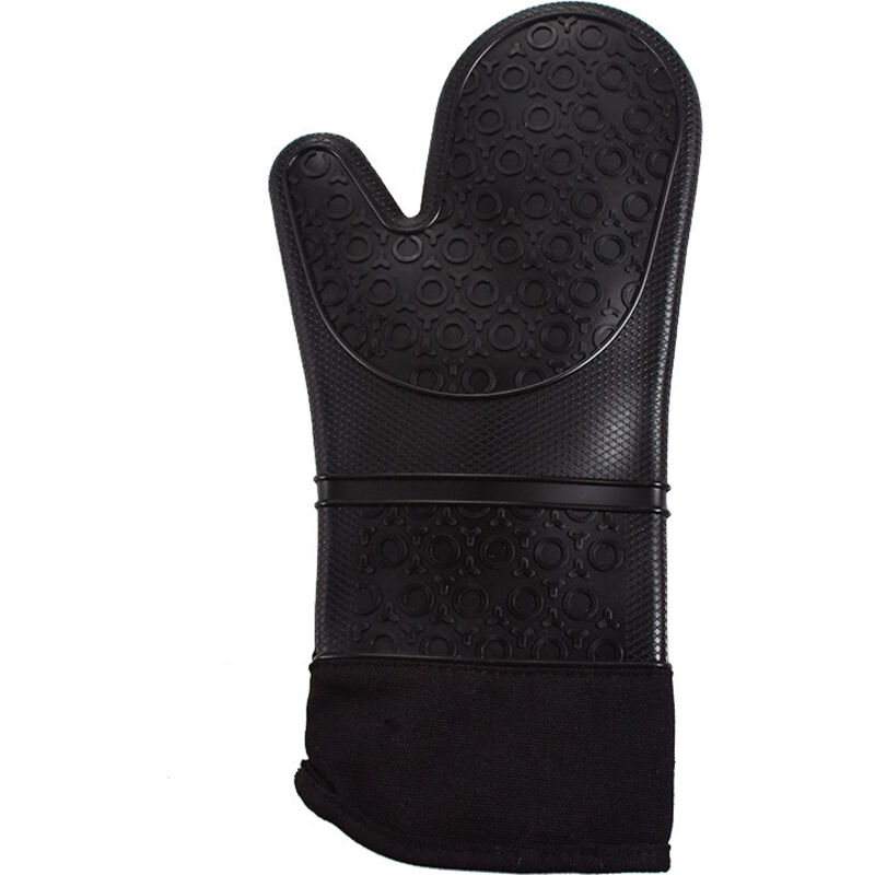 Extralange, Hitzebeständige, Verbrennungshemmende, Isolierte Schwarze Silikonhandschuhe.