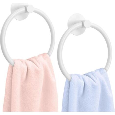 Lot Von 2 Weißen Porte-servietten, Anneaux Porte-serviettes Aus Schwarzem Aluminium, 16,5 Cm, Wandaufkleber Mit 3m-befestigung Für Küche Und Bad