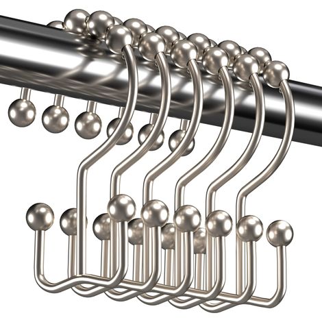 Häkel-rideau De Douche, Anneaux De Rideau De Douche Double Coulissants En Metal Antirouille, Los Von 12 – Nickel