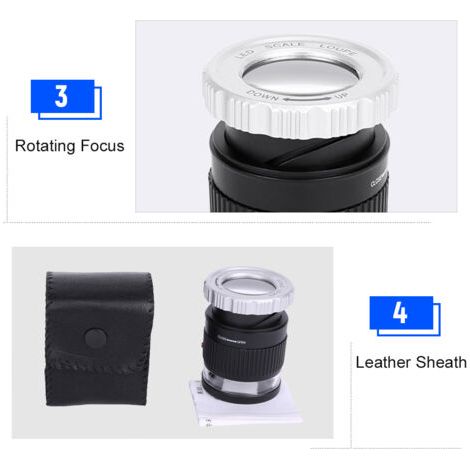 Led-lupe, 30-fache Einstellbare Vergrößerung, Zylinderspiegel Aus Metall, Mit Kleiner Leselupe Für Schmuck, 3 Uv-lichter, Schwarz