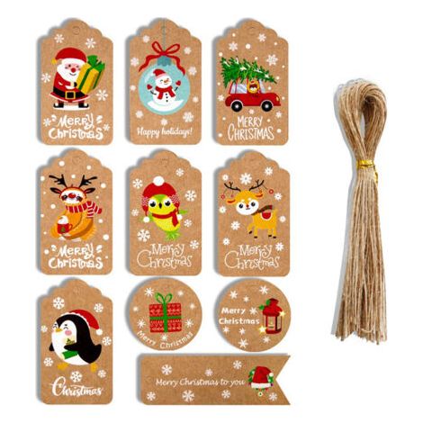 50 Stück Weihnachts-kraftpapier-anhänger Zum Selbermachen, Verschiedene Stile, Zum Basteln, Hängeanhänger Mit Seil, Geschenkverpackungszubehör