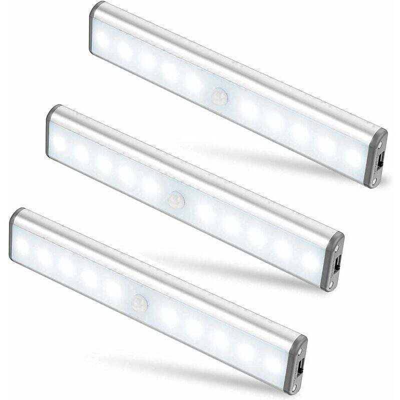 3er-pack Mit 10 Led-leuchten, Kabellos, Wiederaufladbar Über Usb, Magnetisch, Bewegungssensor, 2 Beleuchtungsmodi, Tragbar. Schranklicht, Notlicht, Nachtlicht Für Kinder