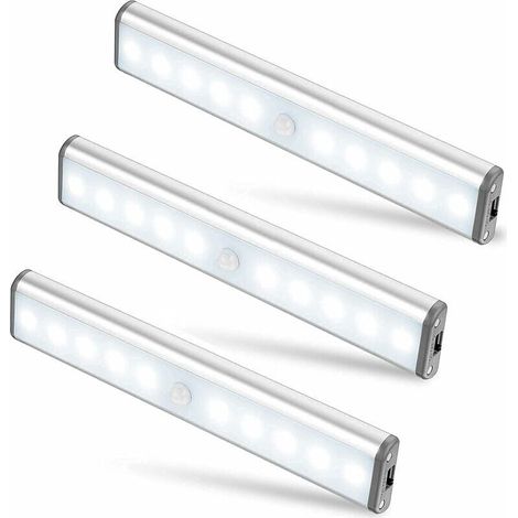 Set Mit 3 10-zoll-led-leuchten, Kabellos, Über Usb Wiederaufladbar, Magnetisch, Mit Bewegungssensor, 2 Beleuchtungsmodi, Tragbar. Ideal Als Schranklampe, Notlampe Oder Nachtlicht