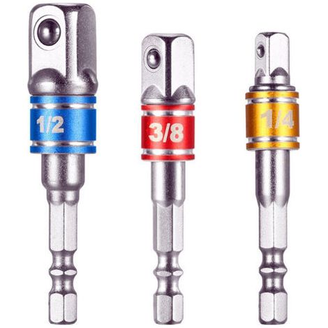 Sechskant-bohrer-bits, Reduzierstück, Anschluss-steckschlüssel-adapter, 3-teiliges Steckschlüssel-verlängerungs-adapter-bit-set + 4 Stück Reduzier-adapter Für Ratschen-/steckschlüssel 1/2 Zoll, 3/8 Zo