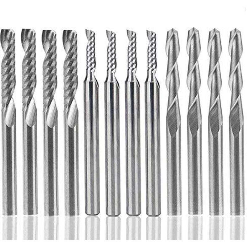 12-teiliges Wolframkarbid-fräser-set, 4 X 1/8 Zoll Doppelnut-cnc-fräser + 8 Einschneidige Schaftfräser (2 Arten) Für Nylon, Harz, Abs, Acryl, Pvc, Mdf, Holz