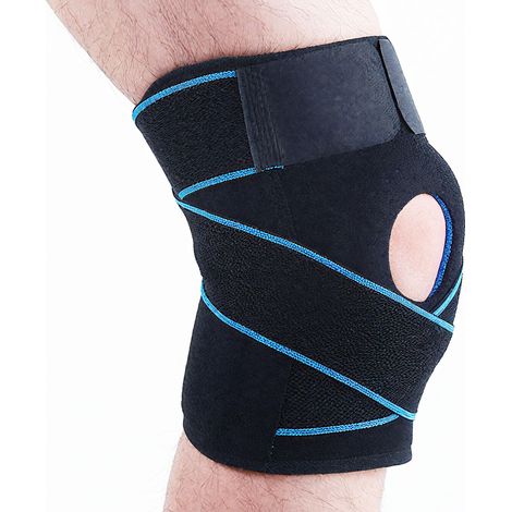 Genouillère De Sport, Orthèse Rotulienne Et Ligamentaire Réglable, Latéraux Coussinets Stabilisators Gel, Blau.