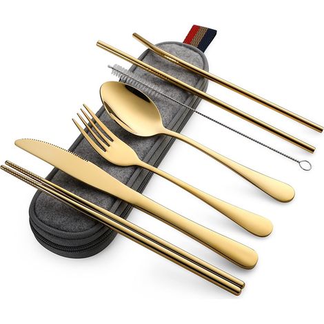 Ensemble Abdeckungen Für Reise Und Camping, 8-teilig, Aus Rostfreiem Edelstahl, Tasche/fourchette/würfel/baguette/paille
