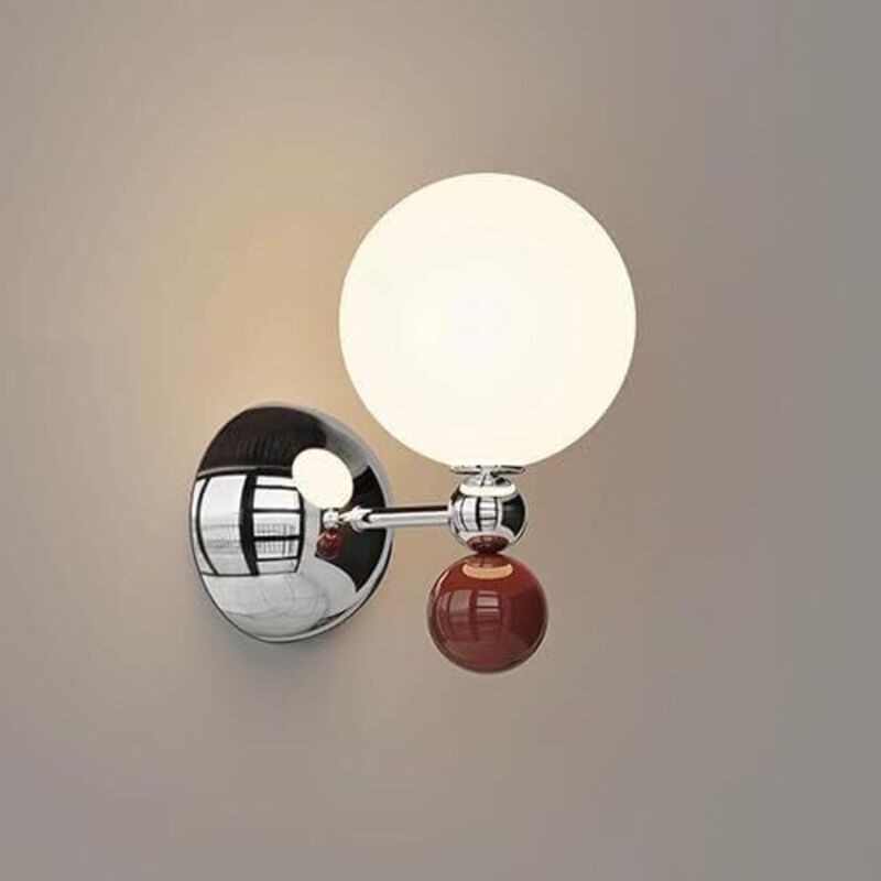 Moderne Wandleuchte Mit Kugelförmigem Glaslampenschirm, Dekorative Kugelförmige Wandleuchte, Nachttisch-wandleuchte, E27-leuchtmittel, Wohnzimmer-hintergrundwand, Büroatmosphäre (dunkelrot).