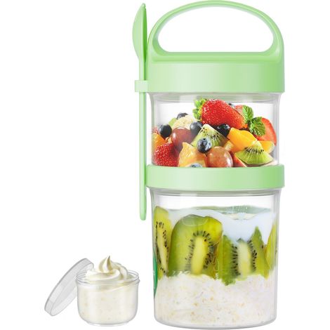 Overnight Oats-glas Mit Deckel Und Deckel, Wiederverwendbarer Doppelter Couch-becher Für Müsli, 560 + 360 Ml, Vert