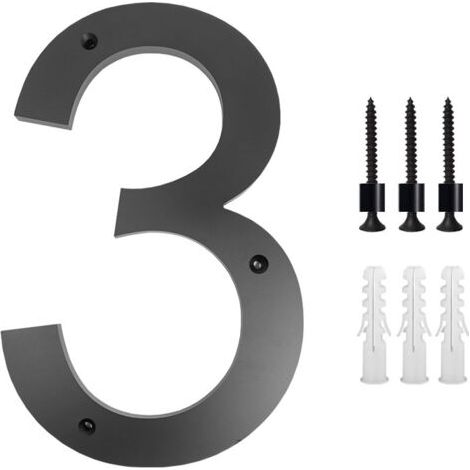 Hausnummernschild, 25,4 Cm (3, Schwarz), Modernes Türnummernschild, Zinklegierung, Hausadressennummern