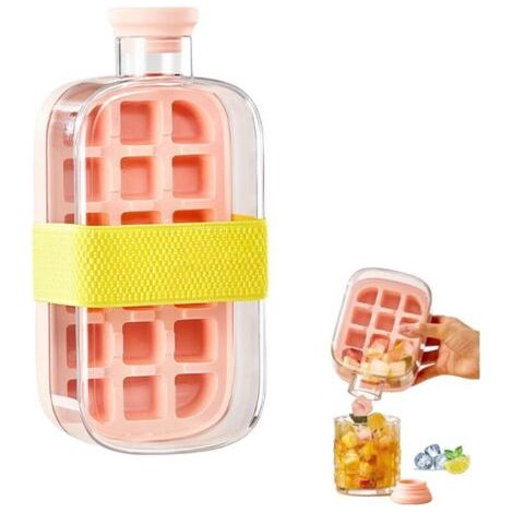 800 Ml Eiswürfelbehälter-flasche, Eiswürfelflasche Mit Strohhalm, 2-in-1-druck-eiswürfelbehälter, Silikon-eiswürfelbehälter Mit Deckel, 18 Eisgitter, Einfache Freigabe, Für Whisky, Kaffee
