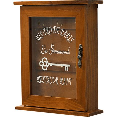 Spotact Boîte À Clés En Bois, Schrank À Clés Murale Retro Mit Porte Magnétique, Rangement En Bois Solide