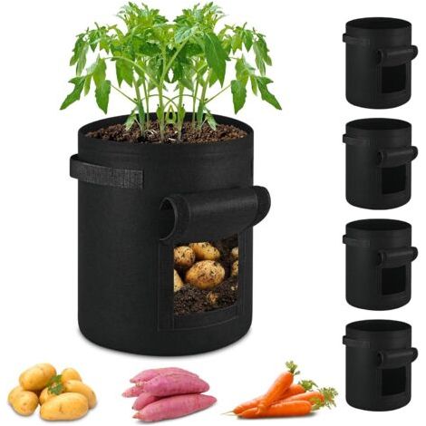 Packung Mit 5 X 40 L Pflanzbeuteln Aus Vliesstoff, Mit Fenstern Und Starken Griffen, Zum Pflanzen Von Obst Und Gemüse Auf Dem Balkon Oder Im Garten