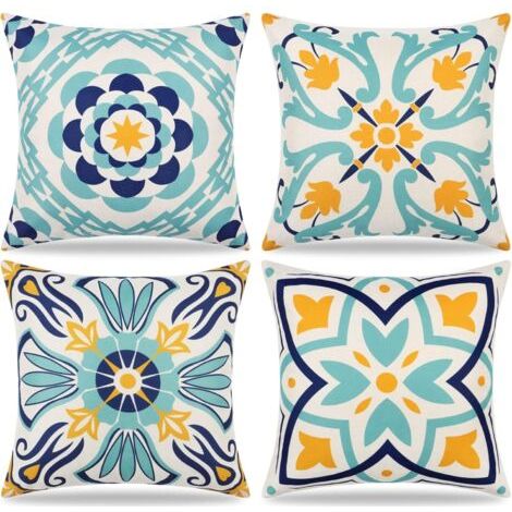 Set Mit 4 45 X 45 Cm Wasserdichten Outdoor-kissenbezügen Mit Blumenmuster, Boho-bauernhaus-sofakissenbezug, Dekoration Für Terrasse, Garten, Balkon, Wohnzimmer, Schlafzimmer