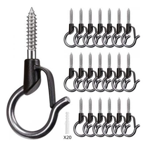 Set Mit 20 Stück 5,3 Cm Schwarzen Schraubhaken Für Weihnachtsbeleuchtung, Hängepflanzen Im Garten, Draht, Tassen, Küchenutensilien Mit Sicherheitsschnalle