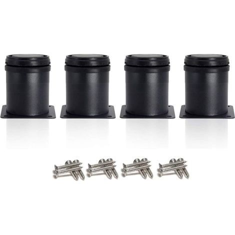 4 Schwarze Möbelbeine Von 50 Mm, Höhenverstellbar Von 0 Bis 15 Mm Mit Edelstahlschrauben