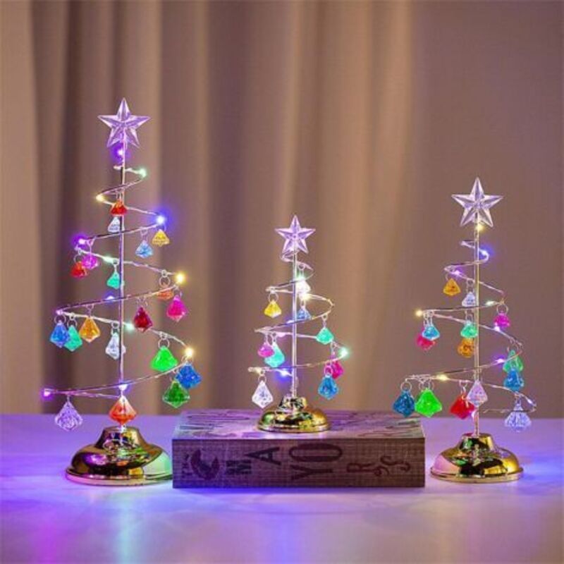Pr Tisch-weihnachtsbaum, Kristall-spiral-metall-weihnachtsbaum-licht Mit Stern-anhänger, Strass, Schreibtischlampen-ornamente Für Büro-dekor, Heimzimmer (10)