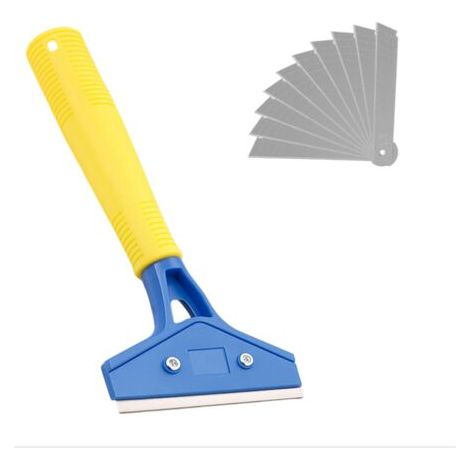 Fensterschaber Mit 10 Klingen, 23 Cm Griff, Farbschaber, 100 Mm Kohlenstoffstahlklingen, Edelstahlplattenschaber Für Fliesen, Tapeten, Kleber