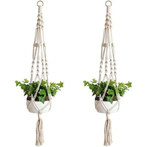 Pflanzgefäßständer Und Tablett, 2 Stück, Pflanzenaufhänger, Makramee-hängekorb, Baumwollseil, Hängekorb, Blumenaufhänger, Pflanzenaufhänger Für Drinnen Und Draußen, Deckendekoration