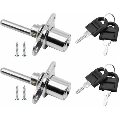 2 Stück Schubladenschloss Mit Schlüssel Für Möbel, Kolbenschloss Für Aktenschränke, Vitrine, Durchmesser 16 Mm, Länge 61 Mm (silber) – Trimec