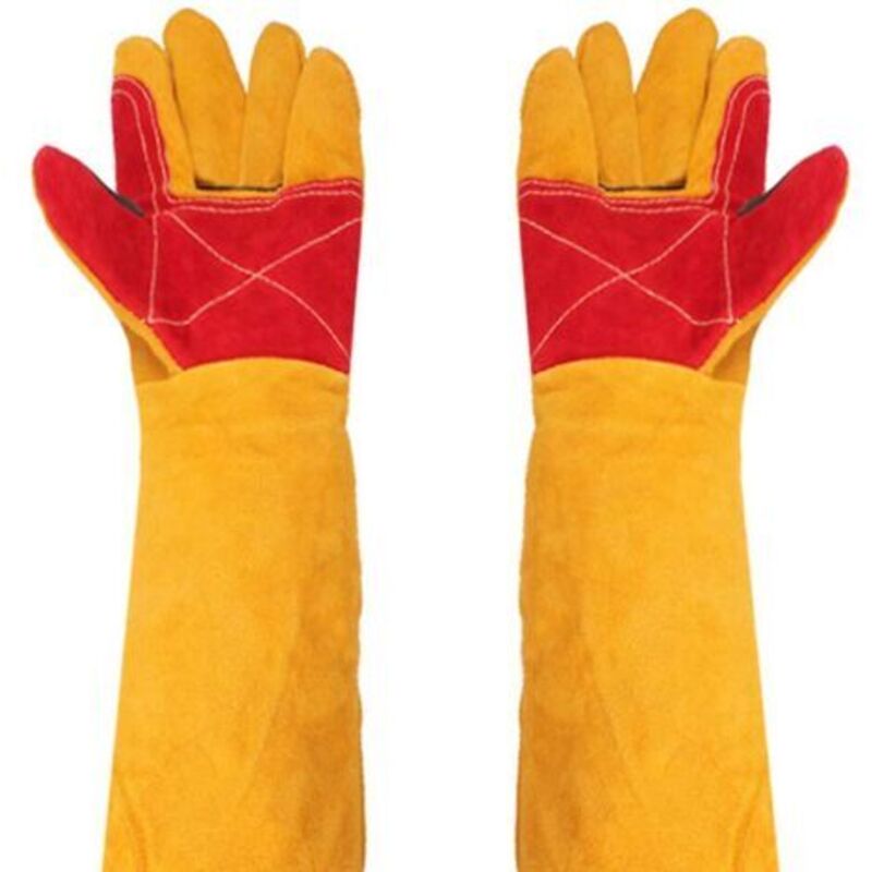 Leder-schweißerhandschuhe, Extra Lange Ärmel, 61 Cm, Hitzebeständiger Schutz Zum Schweißen, Grillen Und Gartenarbeiten