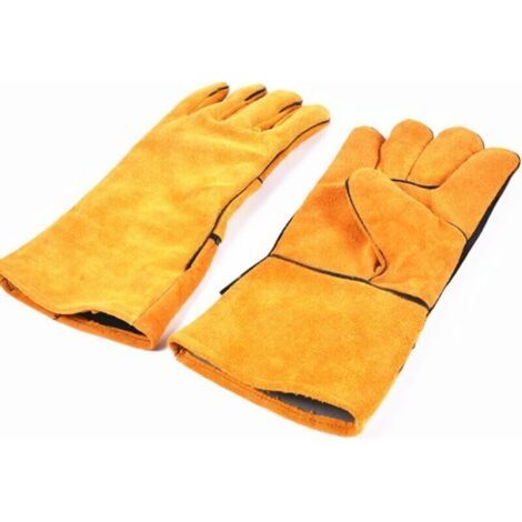 Robuste, Hitzebeständige Schweißhandschuhe, Gefüttert Mit Gelbem Leder, Für Holzofen, Grill, Holzbearbeitung, Gartenhandschuhe Für Herren