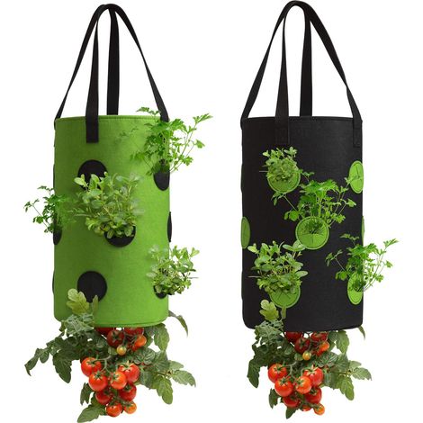 2er-pack Umgedrehte Tomaten- Und Kräuterpflanzgefäße In Schwarz Und Grün, Hängende, Langlebige, Belüftete Erdbeer-pflanzgefäße Aus Stoff